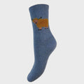 Gemjar Thick wool blend blue socks with fluffy Highland Cows
