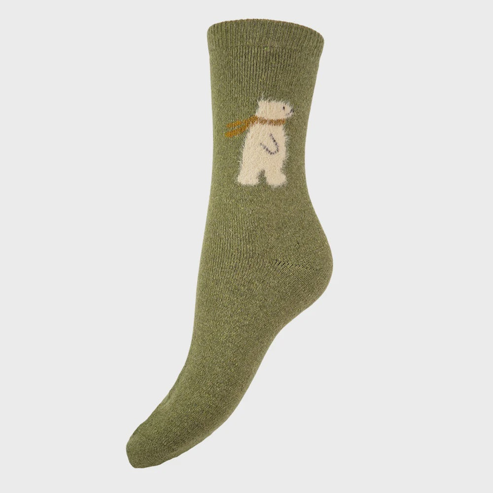 GEMJAR Green Fluffy polar bear socks